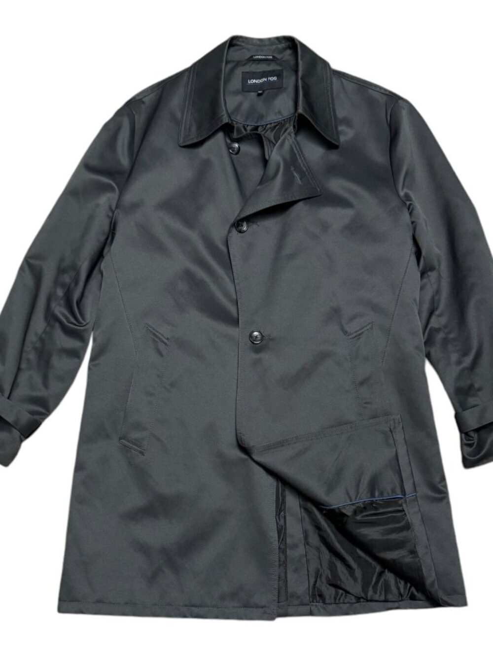 London Fog Lightweight Grey Long Trench Business Casual Designer Coat Mens Small